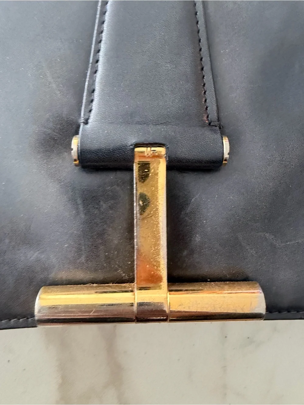 Tom Ford Black Leather Shoulder Bag with Gold Hardware